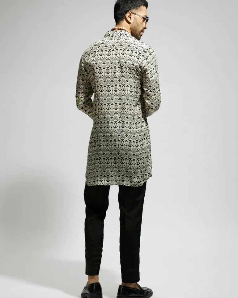 White Geo Printed Kurta Set