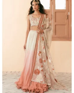 White Pink Ombre Lehenga Set