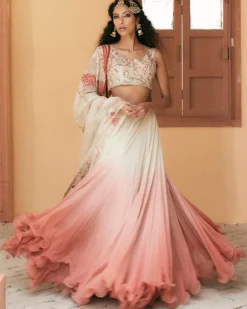 White Pink Ombre Lehenga Set
