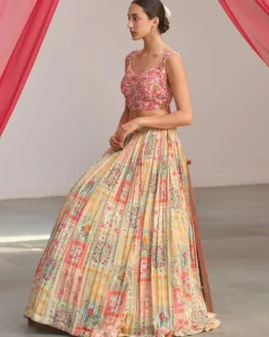 White Pink Printed Lehenga Set