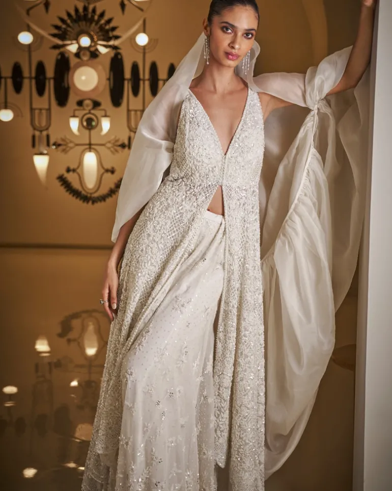 White Sequin Sharara Set