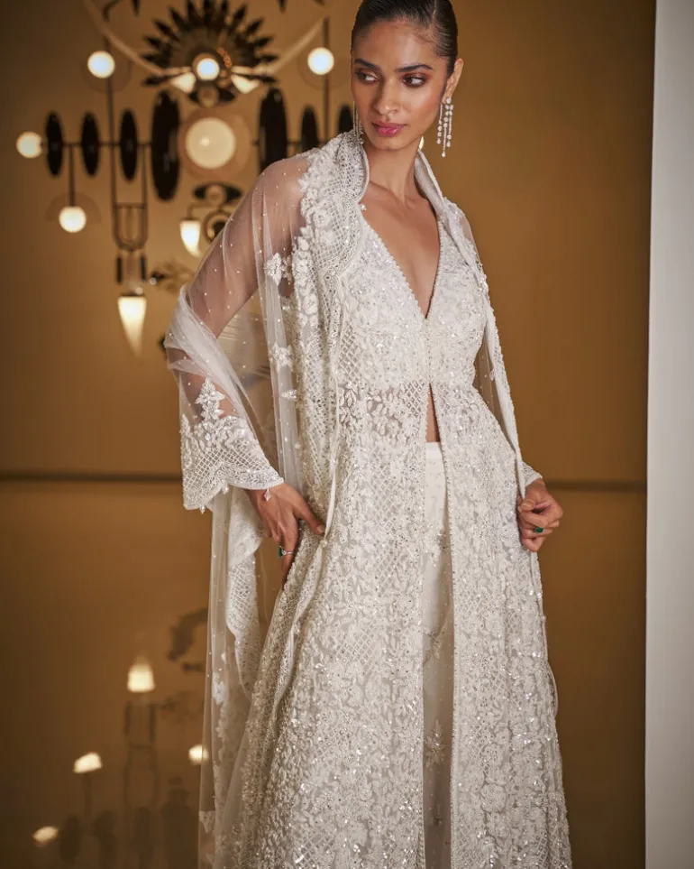 White Sequin Sharara Set