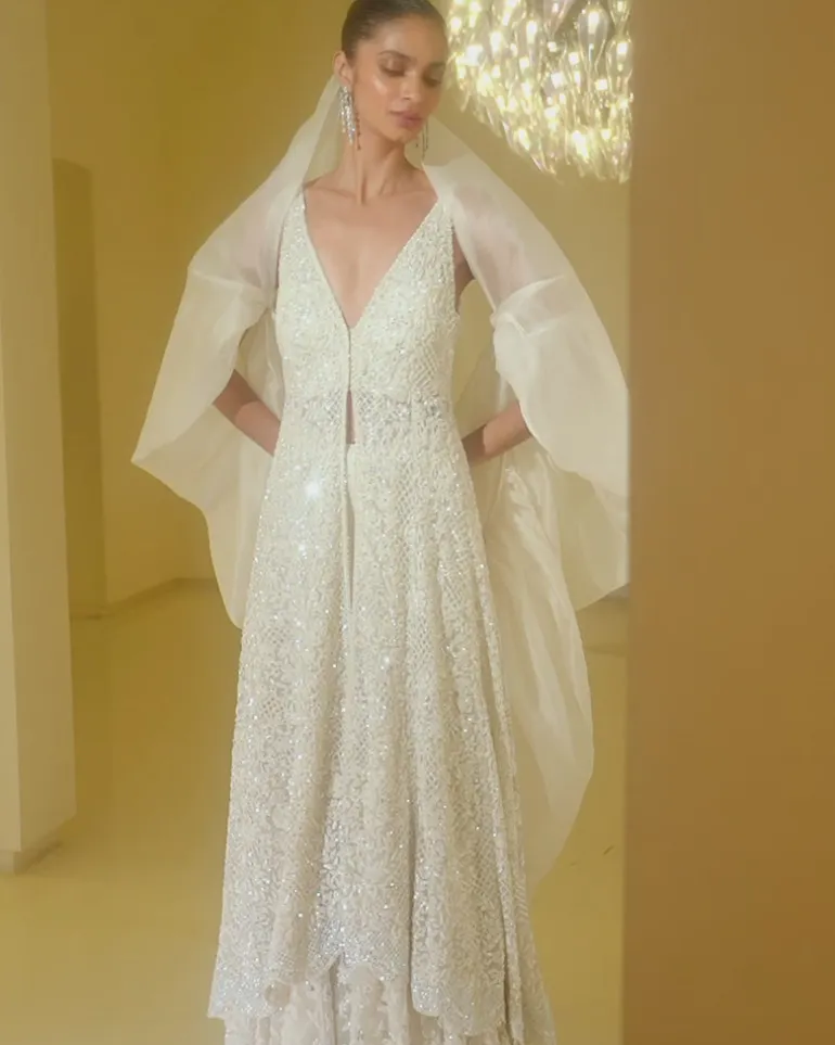 White Sequin Sharara Set