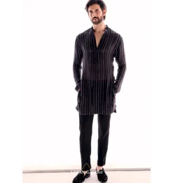 Wine Cutdana Lines Kurta Set