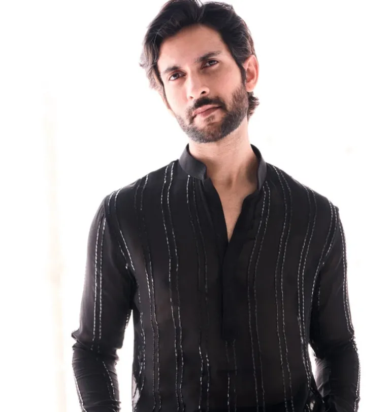 Wine Cutdana Lines Kurta Set