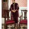 Wine Embroidered Velvet Kurta Set