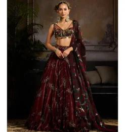 Wine Printed Ember Lehenga Set