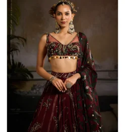 Wine Printed Ember Lehenga Set