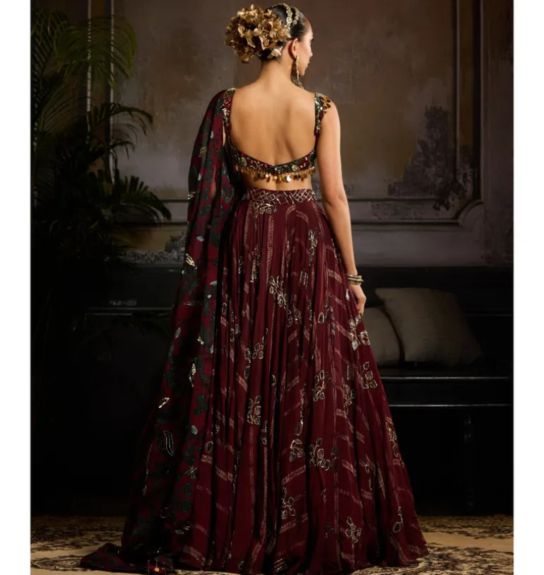 Wine Printed Ember Lehenga Set