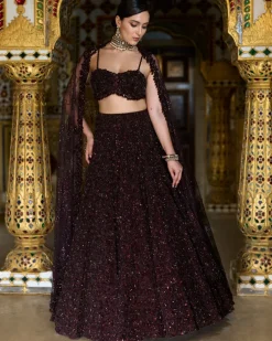 Wine Sequin Lehenga Set