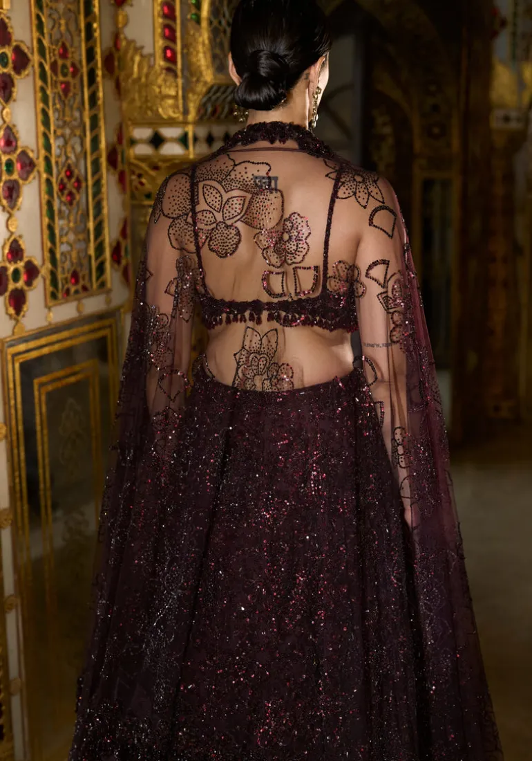 Wine Sequin Lehenga Set
