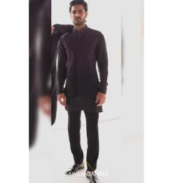 Wine To Black Ombre Nehru Jacket Set