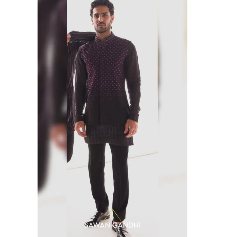 Wine To Black Ombre Nehru Jacket Set