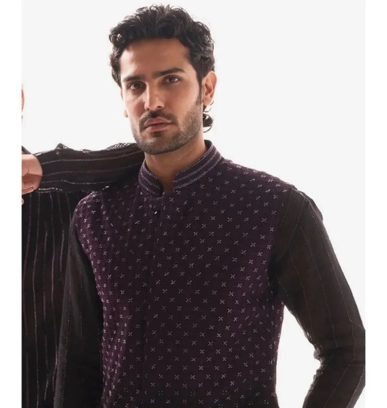 Wine To Black Ombre Nehru Jacket Set