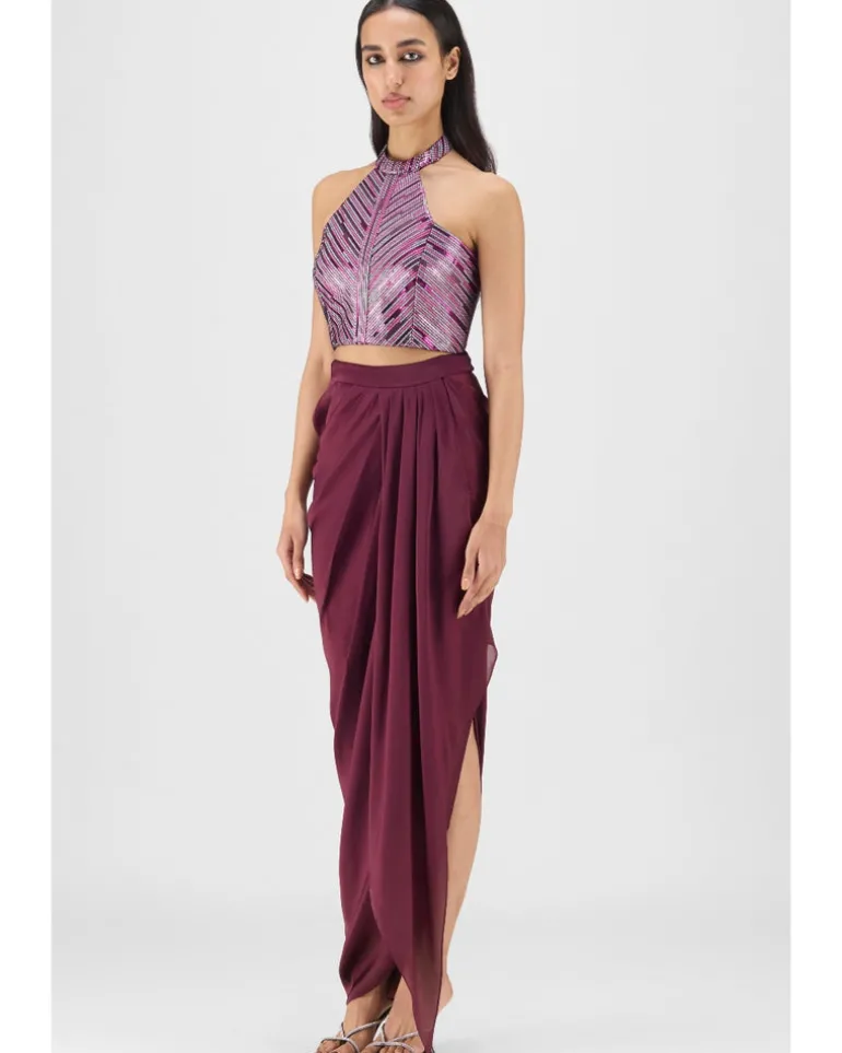 Woven Metallic Bustier And Skirt Set