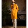 Yellow & Colorful Triangle Placket Embroidered Kurta Detailed With Zip Paired And Ivory Pants