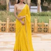 Yellow Colourful Embroidered Sari Set
