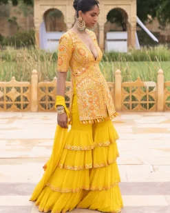 Yellow Colourful Embroidered Gharara Set