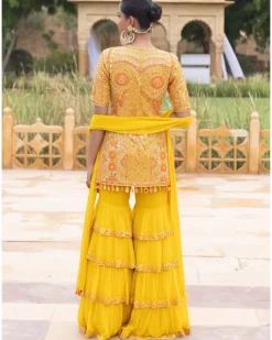 Yellow Colourful Embroidered Gharara Set
