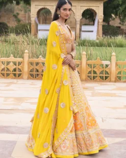 Yellow Colourful Mirror Embroidered Lehenga Set