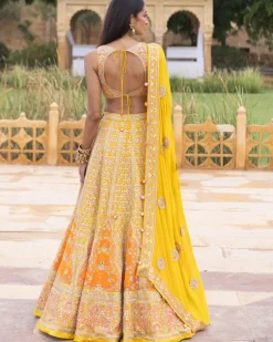 Yellow Colourful Mirror Embroidered Lehenga Set