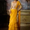 Yellow Embroidered Blouse And Ruffle Sari Set