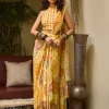 Yellow Floral Embroidery Highlight Sari Set