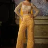 Yellow Fully Embroidered Blouse, Pant And Choker Dupatta
