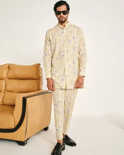 Yellow Garden Rose Linen Kurta Pajama Set
