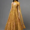 Yellow Halter Neck Printed Anarkali Set
