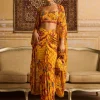 Yellow Highlighted Blouse And Cape Set
