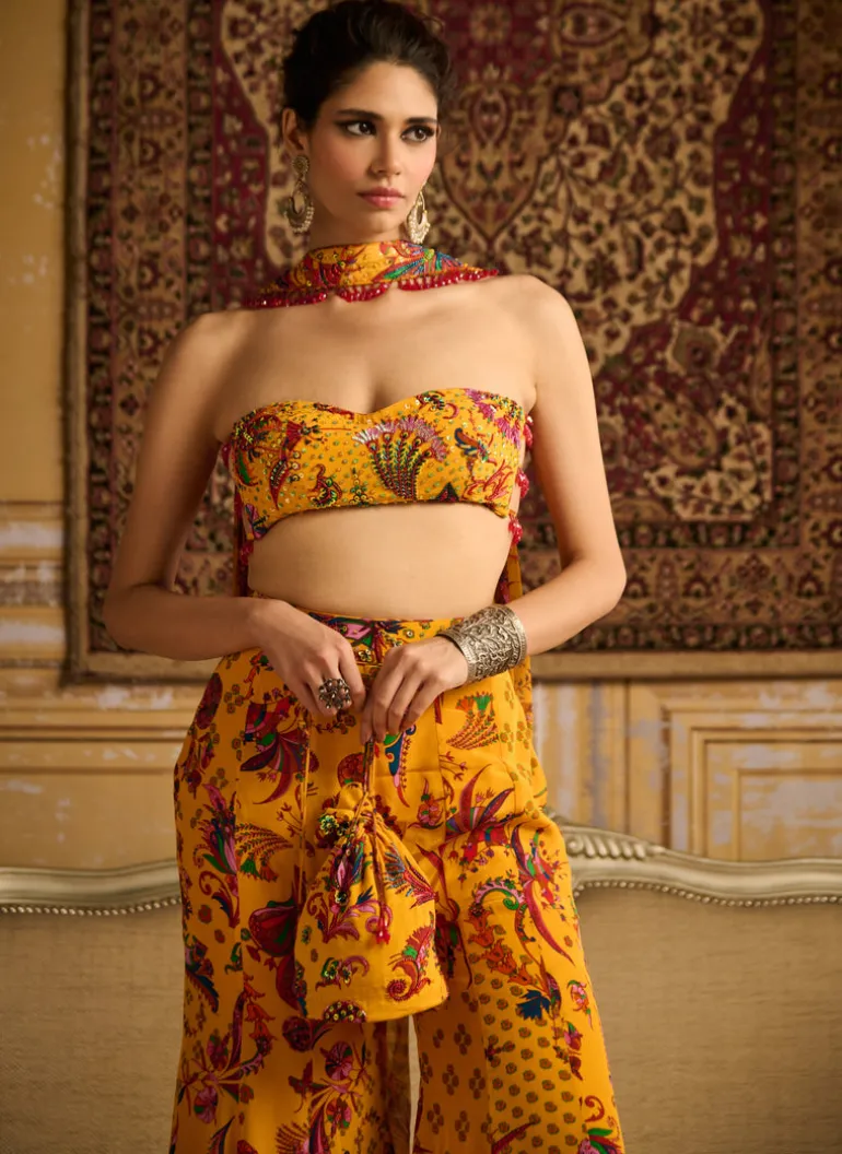 Yellow Highlighted Blouse And Sharara Set