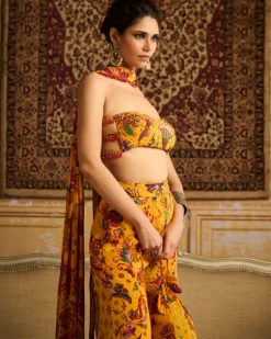 Yellow Highlighted Blouse And Sharara Set