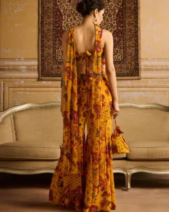 Yellow Highlighted Blouse And Sharara Set