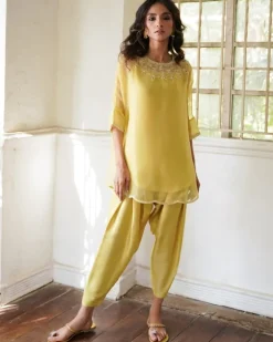 Yellow Lilly Kurta With Drape Pants