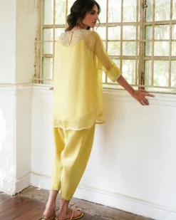 Yellow Lilly Kurta With Drape Pants