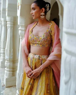 Yellow Minimal Embroidery Lehenga Set