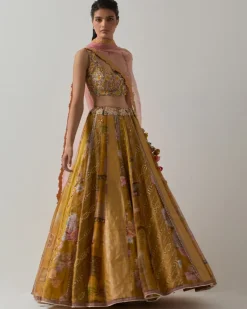 Yellow Minimal Embroidery Lehenga Set