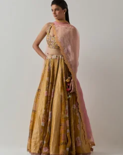 Yellow Minimal Embroidery Lehenga Set