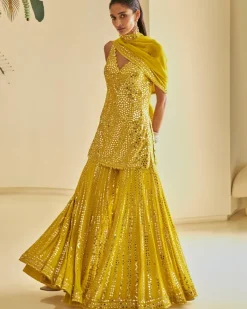 Yellow Mirror Work Sharara Set