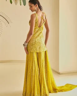 Yellow Mirror Work Sharara Set