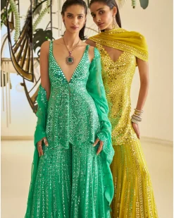 Yellow Mirror Work Sharara Set