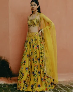 Yellow Mix Print Lehenga Set