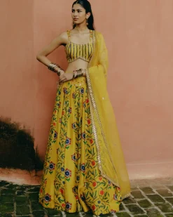 Yellow Mix Print Lehenga Set