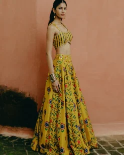 Yellow Mix Print Lehenga Set
