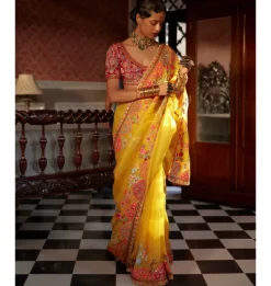 Yellow Organza Sari Set