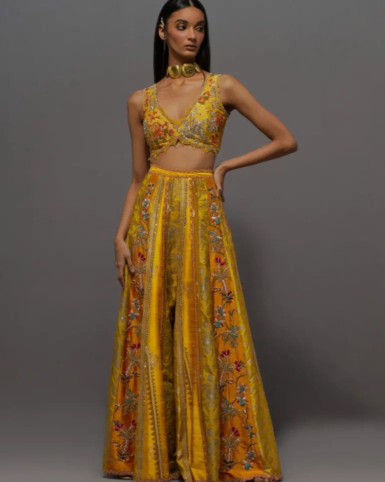 Yellow Panel Sharara Set