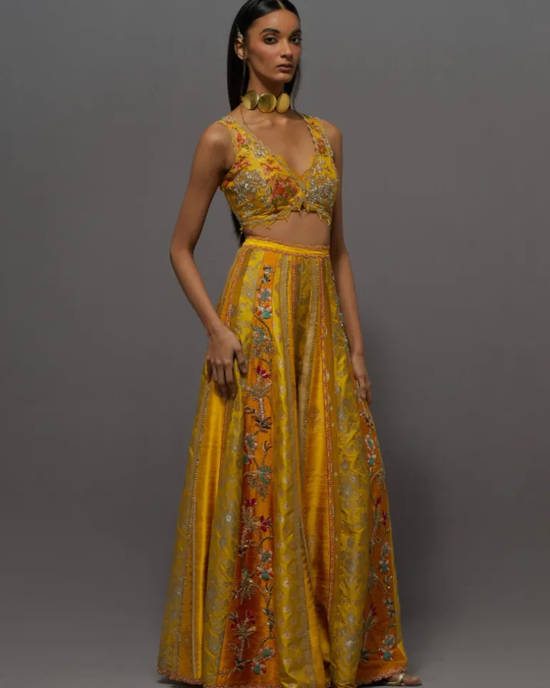 Yellow Panel Sharara Set