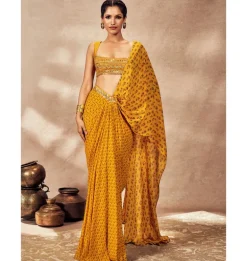 Yellow Pixie Dust Drape Sari Set
