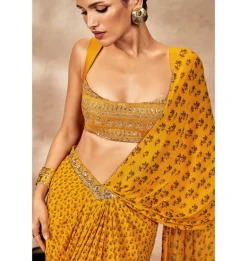 Yellow Pixie Dust Drape Sari Set